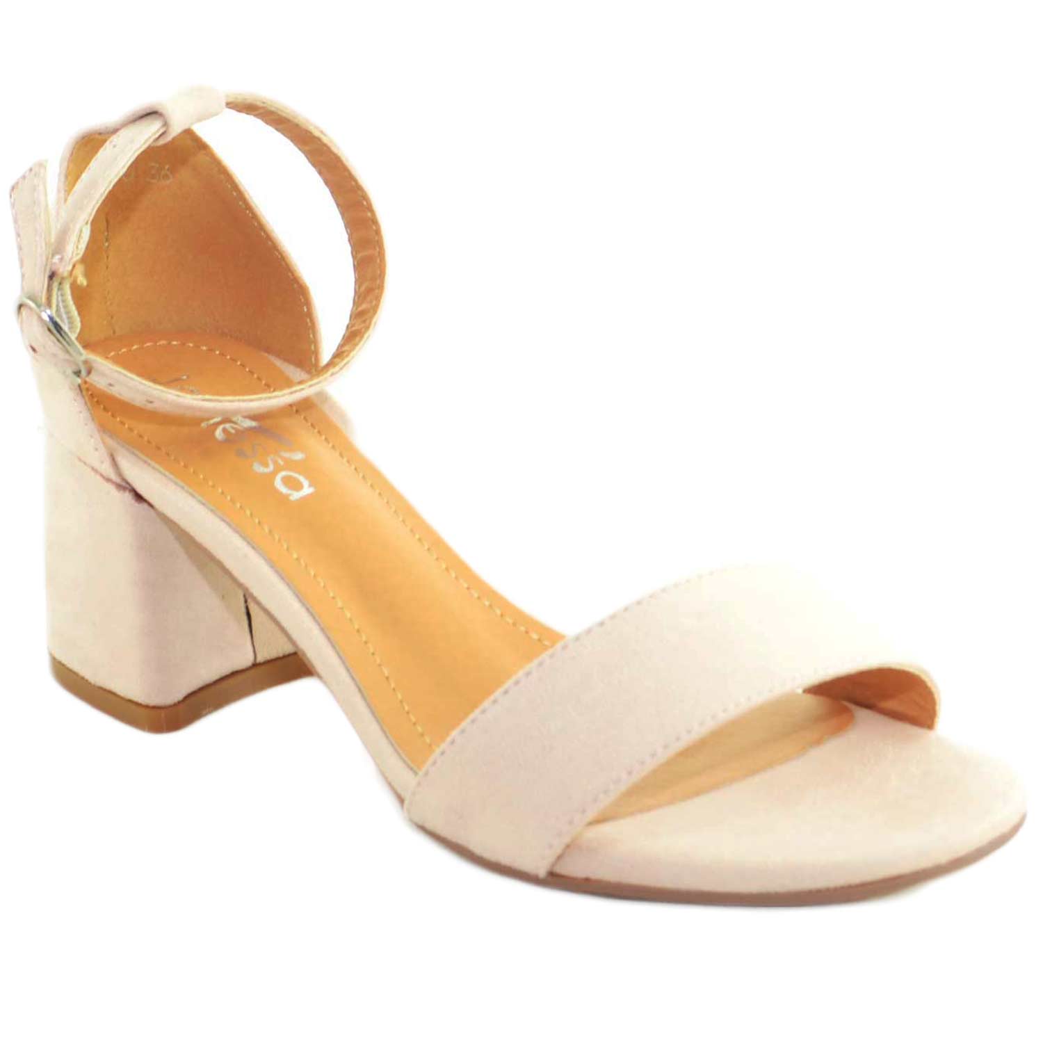 CUSHIONAIRE Sandalo Nobu Donna Tacco Basso - Fascia Caviglia Regolabile - Plantare Memory Foam - Tomaia Scamosciata Vegana - Beige 38 EU