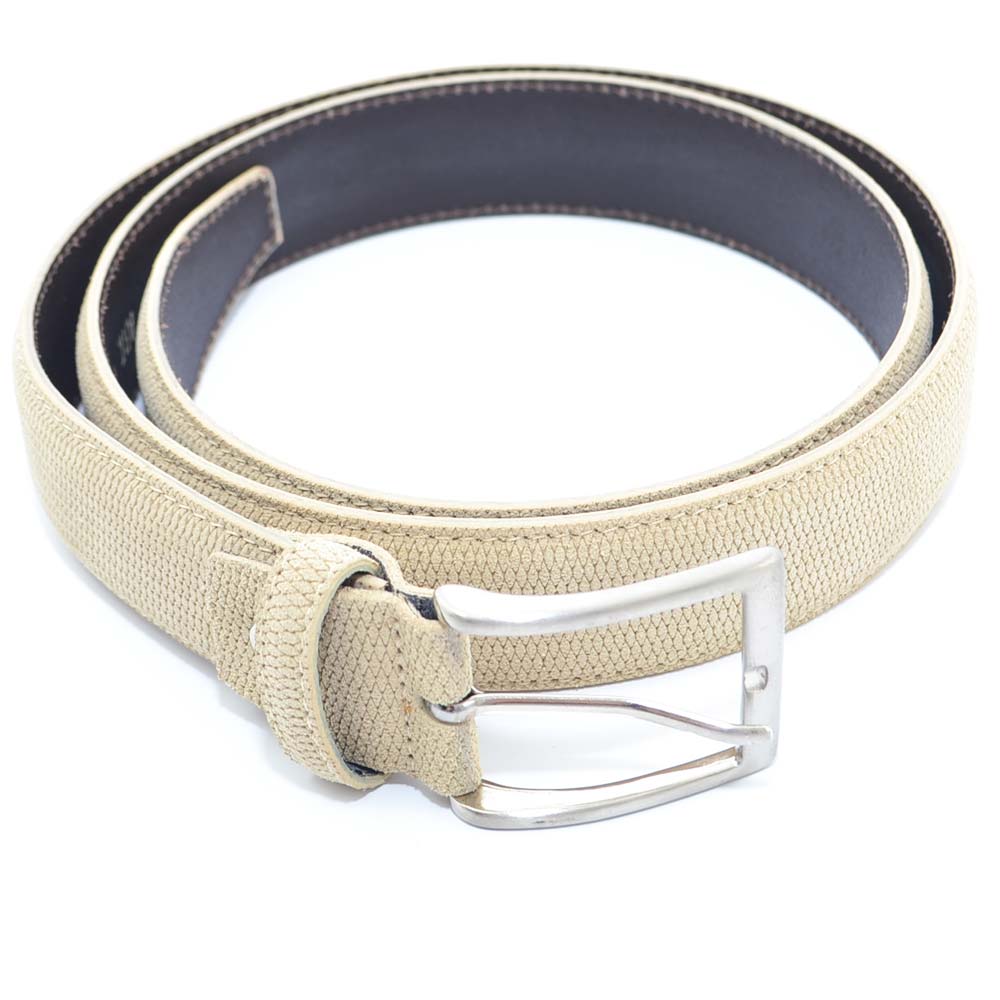 Cintura uomo in nubuk microforato beige regolabile con fibbia in acciaio made in italy business man