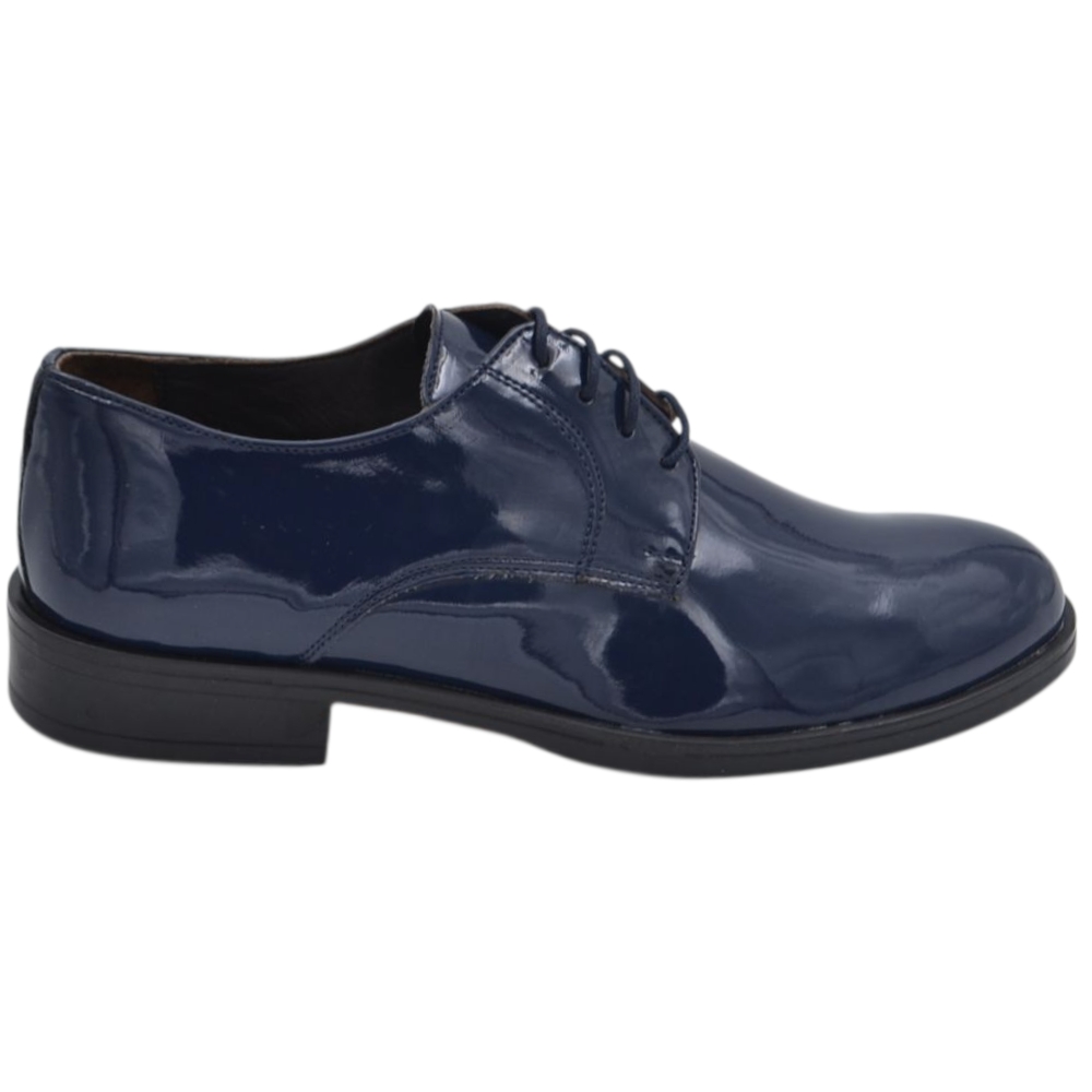 Scarpe uomo stringate vera pelle lucida blu fondo classico vero cuoio con antiscivolo moda elegante