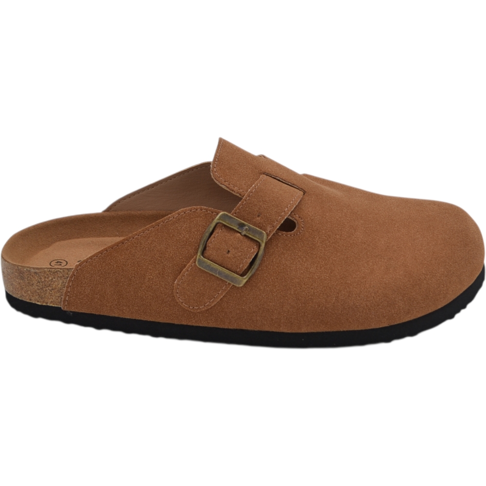 Sandali Ciabatte sabot unisex effetto camoscio cuoio con fibbia regolabile e plantare anatomico