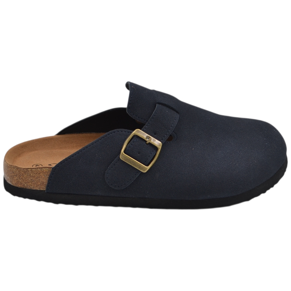 Sandali Ciabatte sabot unisex effetto camoscio blu con fibbia regolabile e plantare anatomico