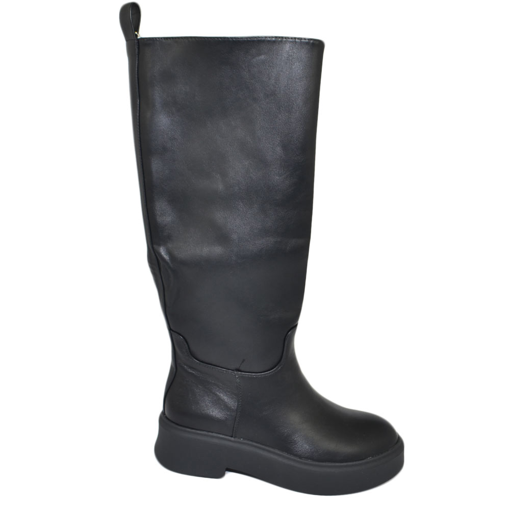 Stivali donna alto in pelle nero morbido con zip e gomma alta con suola antiscivolo moda al ginocchio comodo