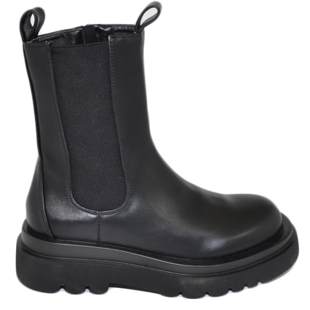 Stivaletti donna Platform chelsea boots combat nero fondo alto zip e elastico laterale moda tendenza comodo