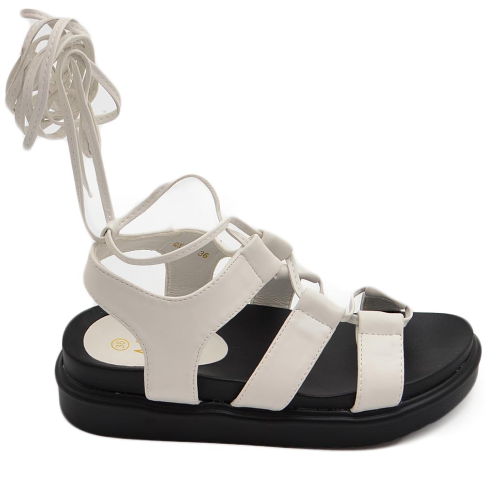 Sandali donna donna bianco con platform zeppa nero con fasce larga incrociata alla schiava allacciata.