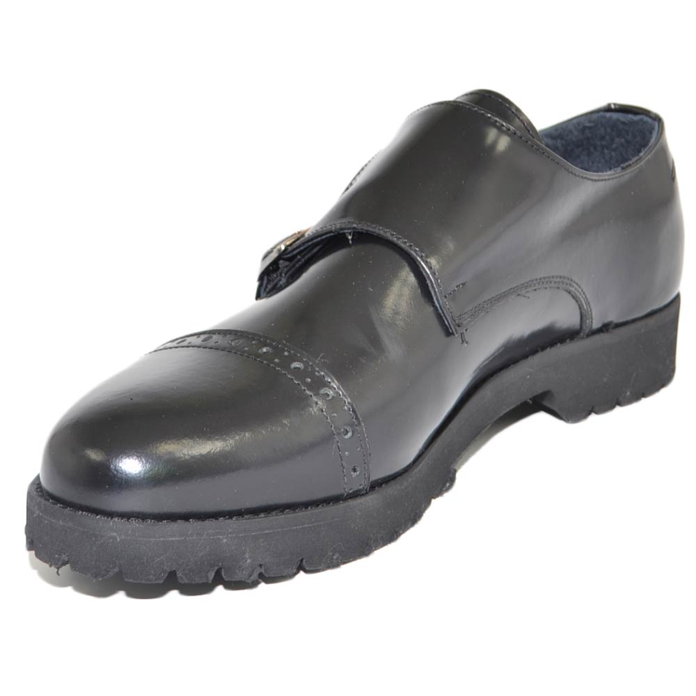 Scarpe uomo doppia fibbia eleganti vera pelle nera matte suola in gomma ultralig