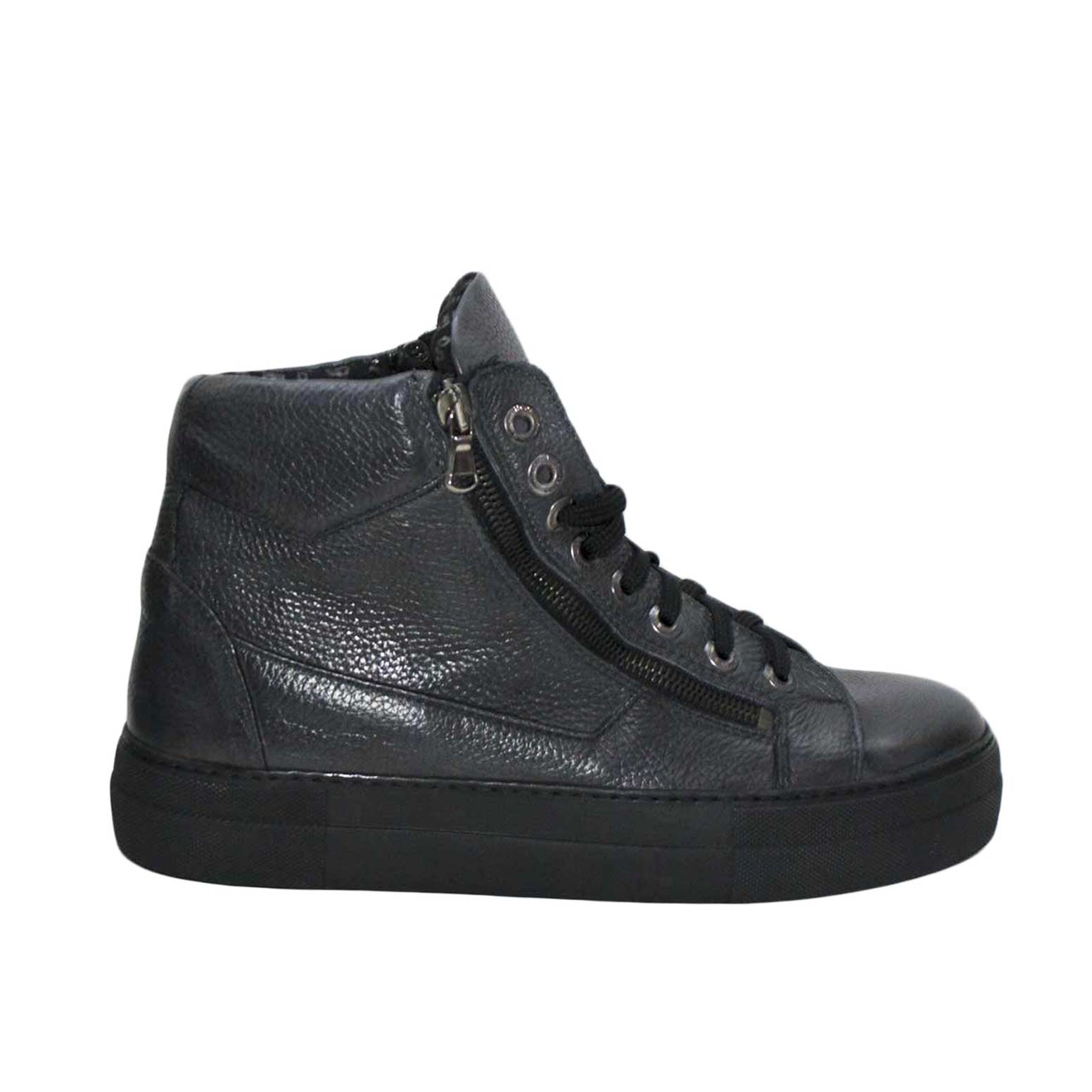 Sneakers alta grigio due zip fondo comfort alto antiscivolo moda