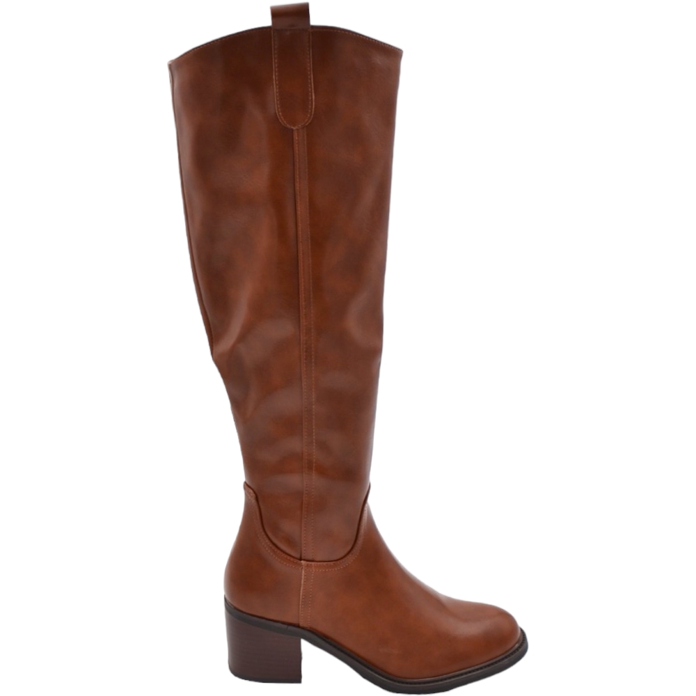 Stivali donna alto in pelle cuoio morbido gomma alta antiscivolo tacco 4,5 cm moda al ginocchio comodo biker.