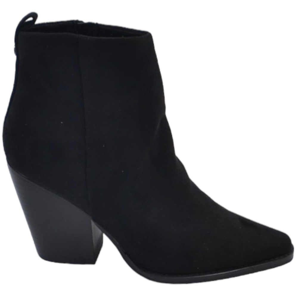 Tronchetto donna camperos con tacco in legno cono 7cm a punta in camoscio nero zip laterale attillato alla caviglia