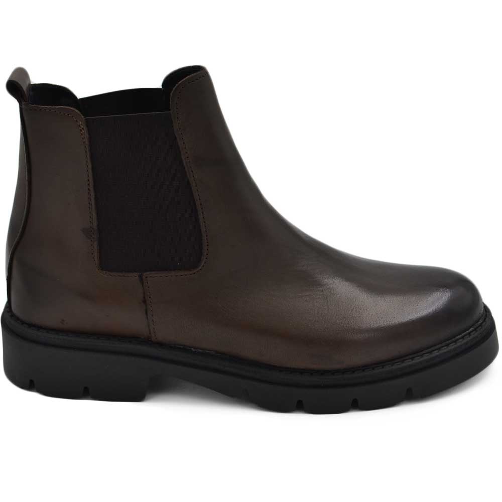 Beatles uomo stivaletto elastico vera pelle marrone alto fondo roccia gomma made in italy handmade.