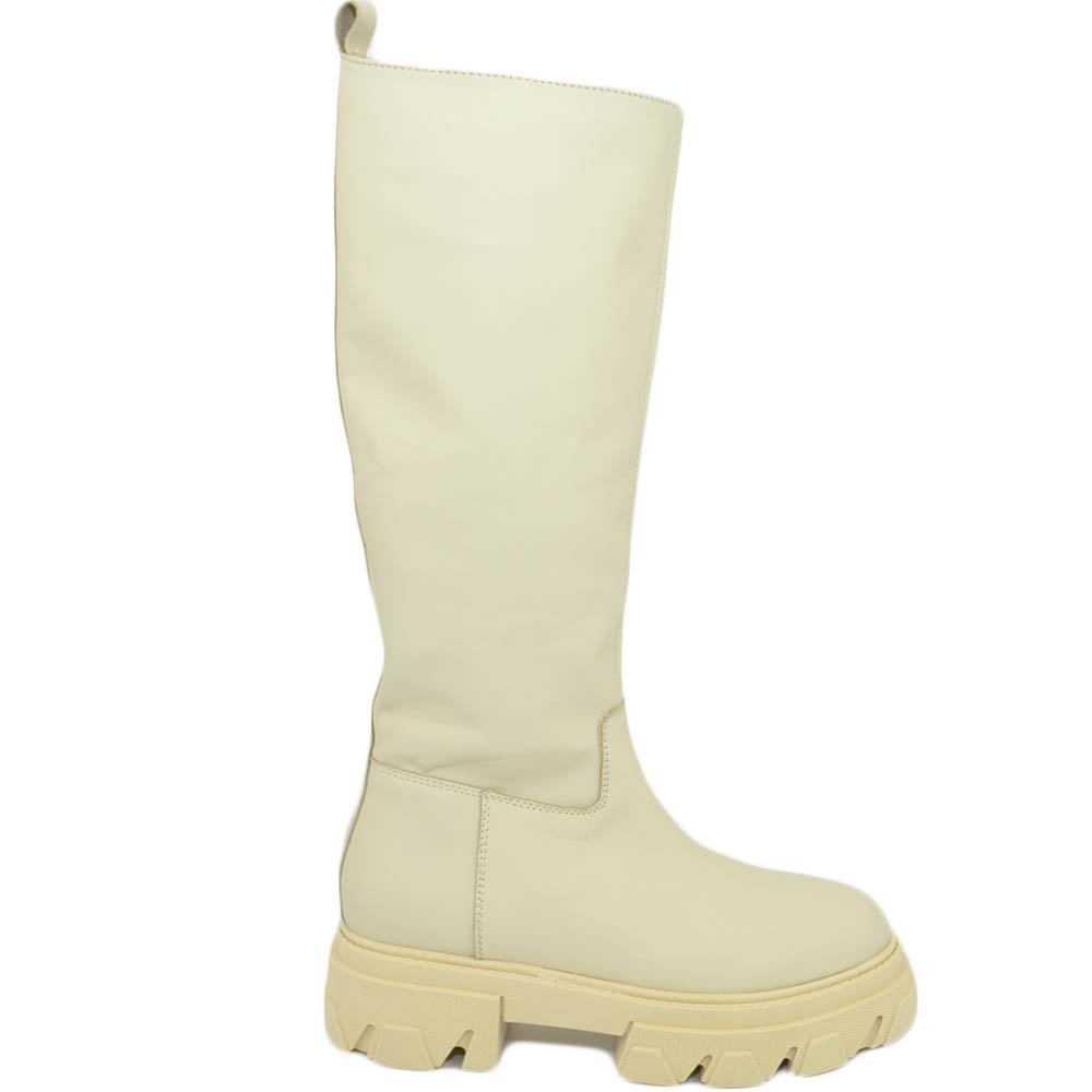 Stivali donna ls luisantiago xena platform boots in vera pelle di nappa crema fondo alto zip handmade in italy