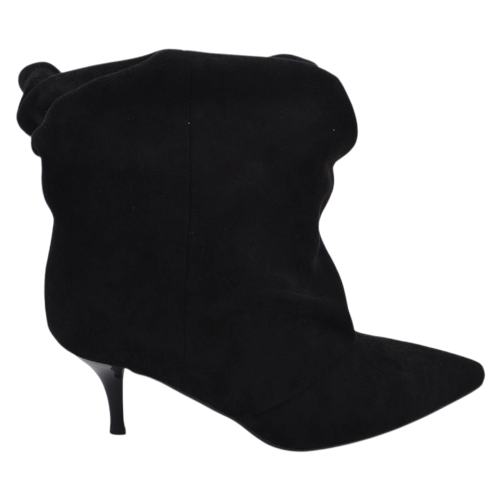 Tronchetto stivaletto nero in camoscio donna alla caviglia con tacco a spillo basso 5cm vestibilita' over zip a punta