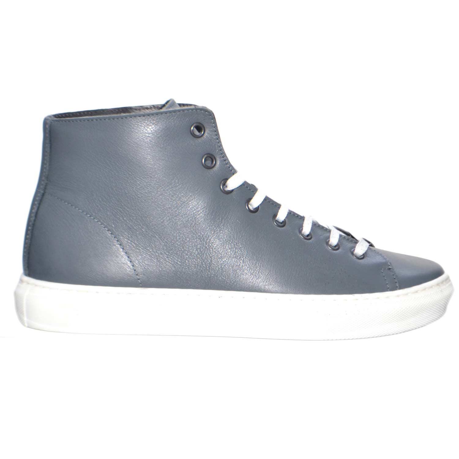 Sneakers alta uomo grigio in vera pelle made in italy fondo bianco  antiscivolo m | eBay