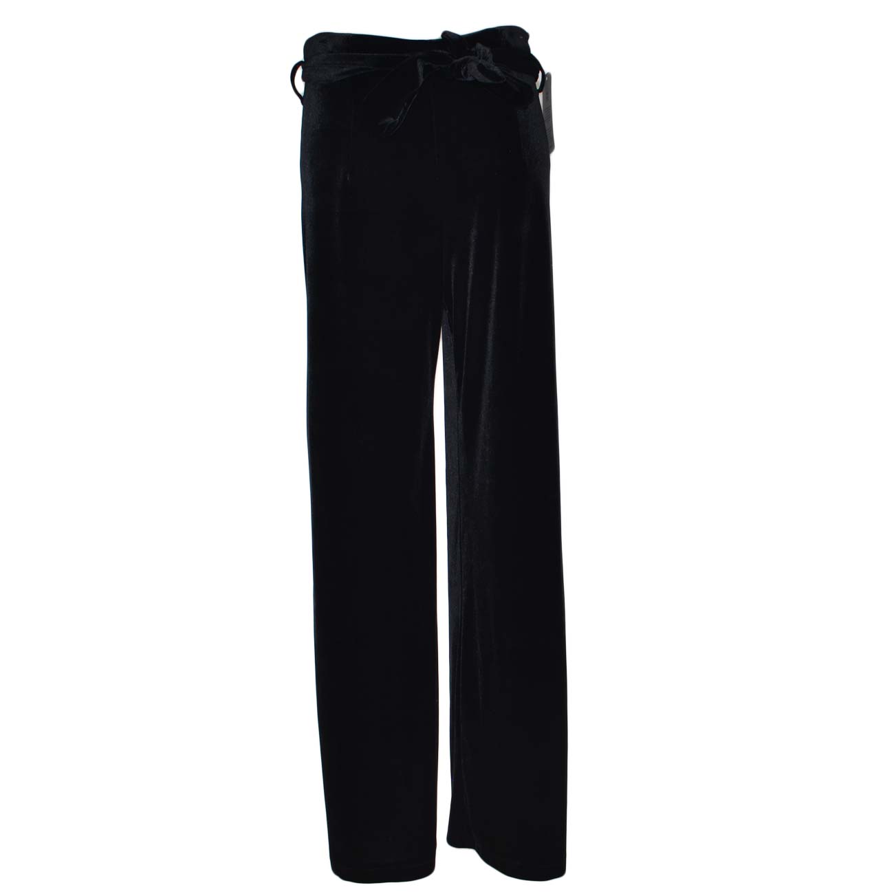 Pantalone donna a palazzo in velluto nero high waist con cordino in vita comodo moda donna