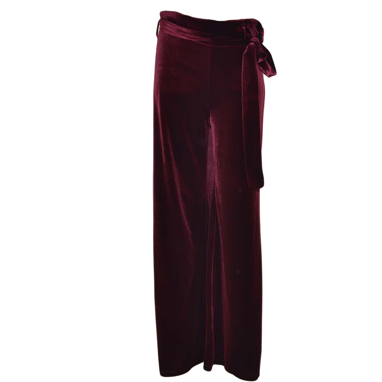 Pantalone donna a palazzo in velluto bordeaux high waist con cordino in vita comodo moda donna