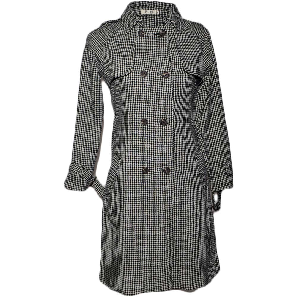 Cappottino giacca donna trench taglio over in lana rasata a fantasia scozzese piedipull con cintola tendenza moda