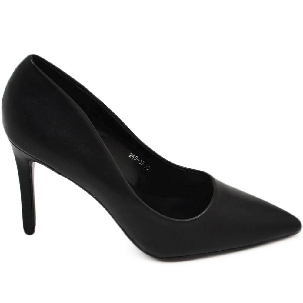 Decollete' scarpe donna eleganti a punta nero opaco in ecopelle tacco a spillo 10 cm cerimonia evento.