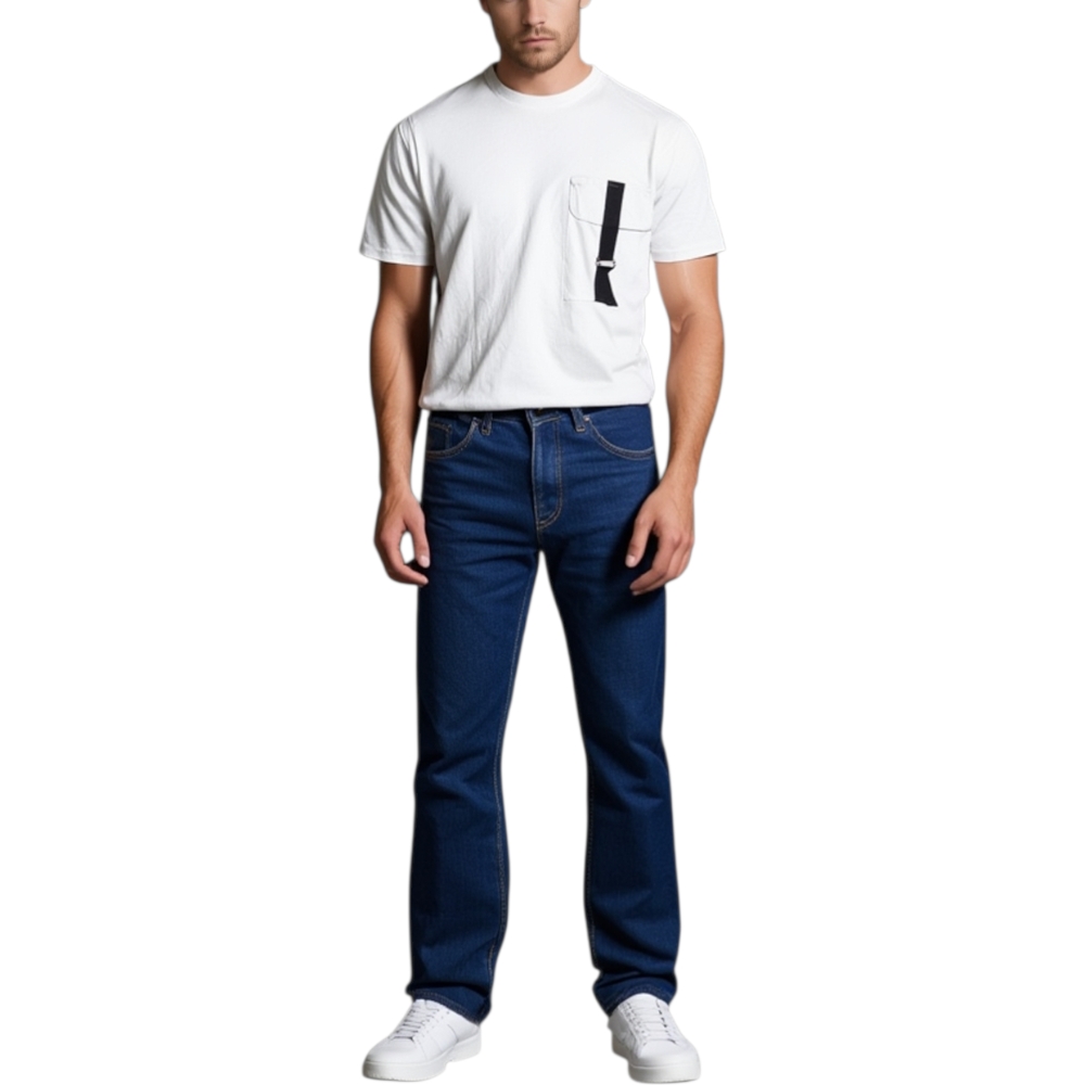 T-shirt uomo maglietta made in italy collo rotondo e maniche corte con design nero taschino e accessorio cucito moda.