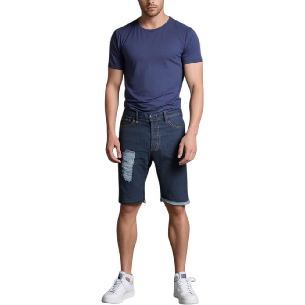 T- shirt basic uomo in cotone elastico blu avion slim fit girocollo con cucitura in tinta made in italy