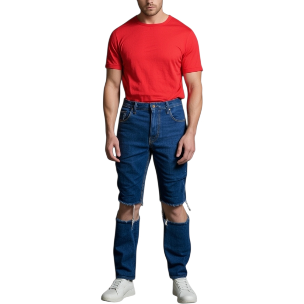 T- shirt basic uomo in cotone elastico rosso corallo slim fit girocollo con cucitura in tinta made in italy.