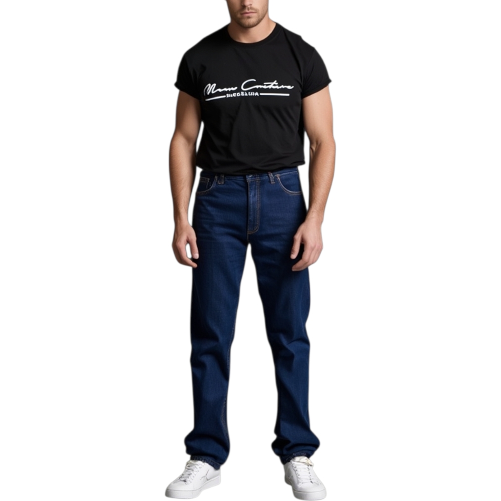 T-Shirt Maglia Maniche Corte Uomo Nero Stampa Barcellona Made In Italy