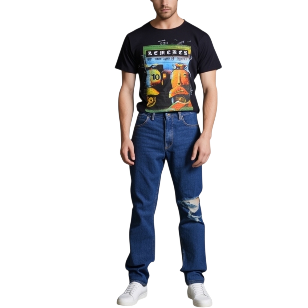 T-shirt uomo in jersey di cotone con stampa. .