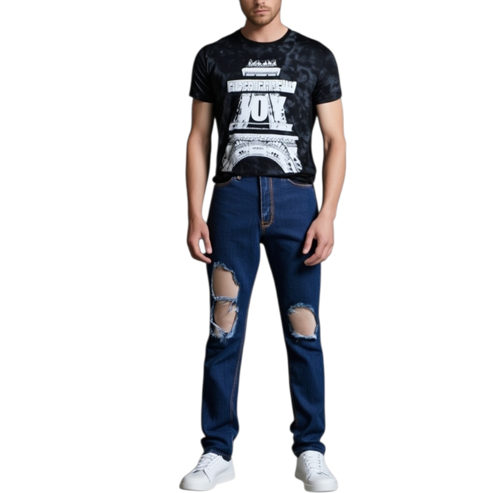 T-shirt uomo nero basic con stampa  tour eiffel made in italy cotone man moda giovanile estate