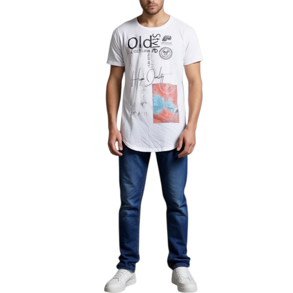 T-Shirt maglietta OLD STYLE con collo rotondo e maniche corte con design popular cucitoartigianalmente made in italy