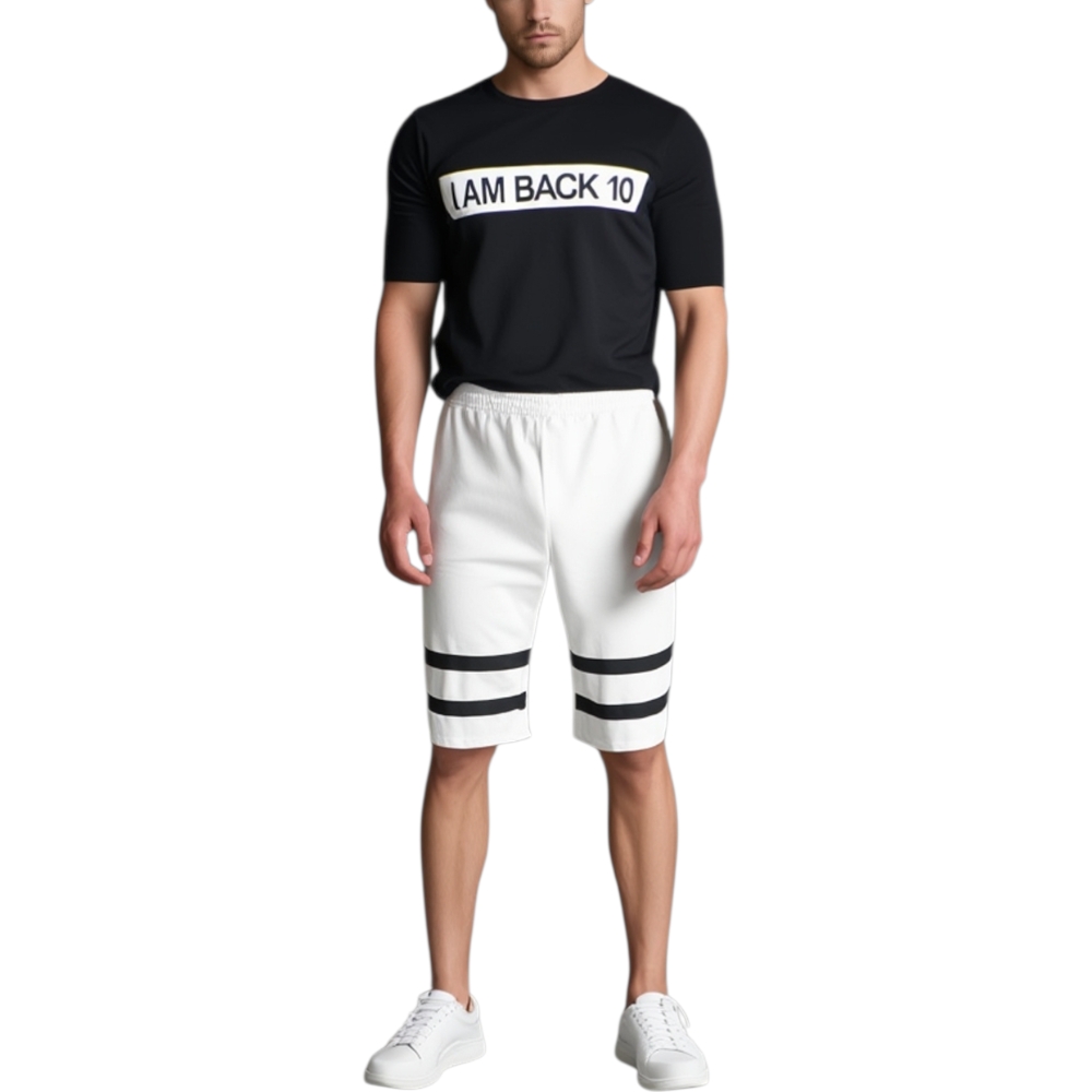 T- shirt basic uomo in cotone nero slim fit girocollo con cucitura a contrasto I'M BACK 10 made in italy.