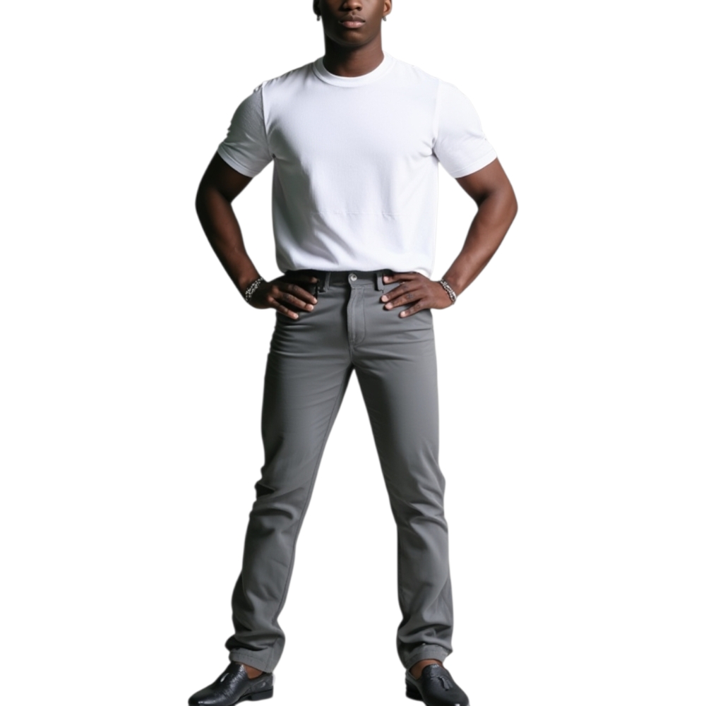 Pantaloni grigio cotone, Skinny Fit con tasca americana . Chiusura con bottone e cerniera..