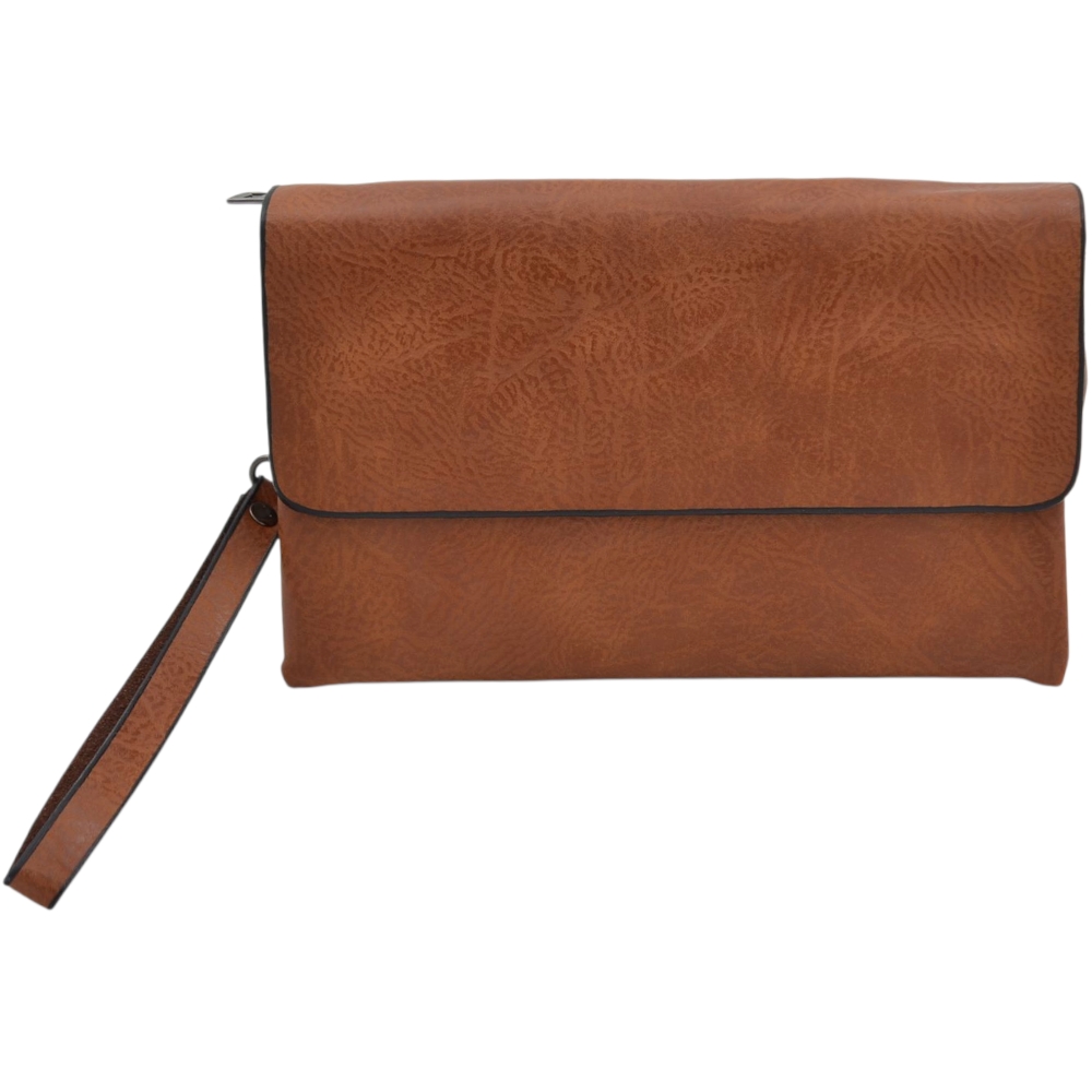 POCHETTE UOMO RETTANGOLARE IN ECOPELLE CUOIO A MANO CON ZIP COMODO CAPIENTE PORTAOGGETTI.