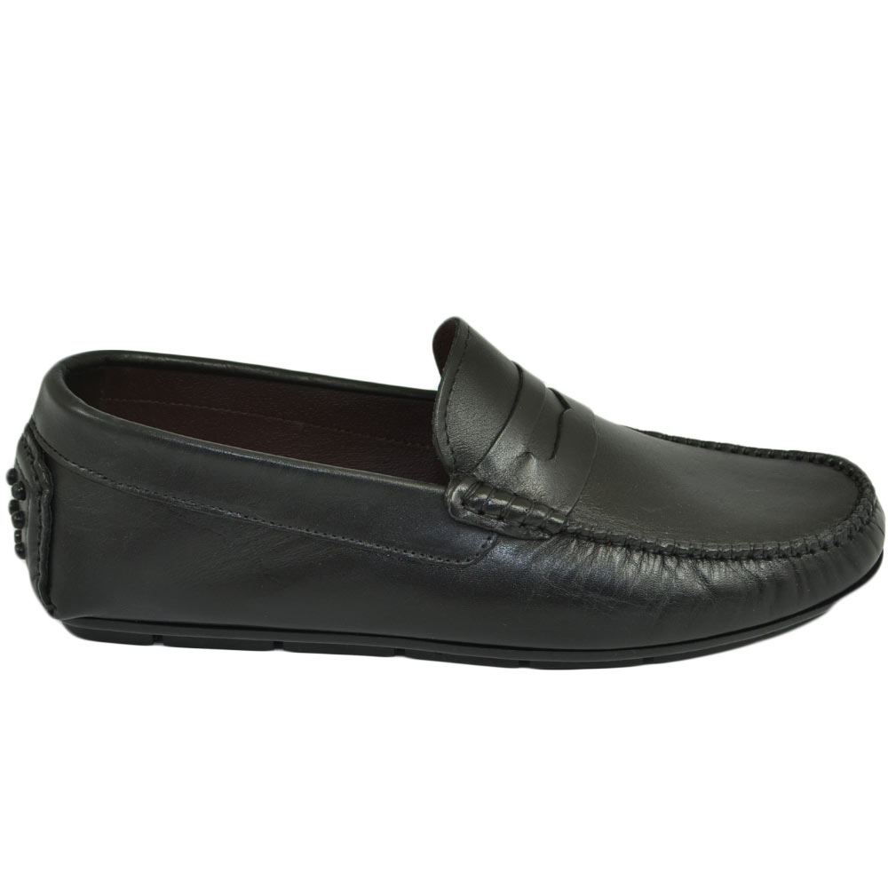 Mocassino car shoes uomo nero bendina casual made in italy in vera pelle nappa fondo antiscivolo gomma moda estiva