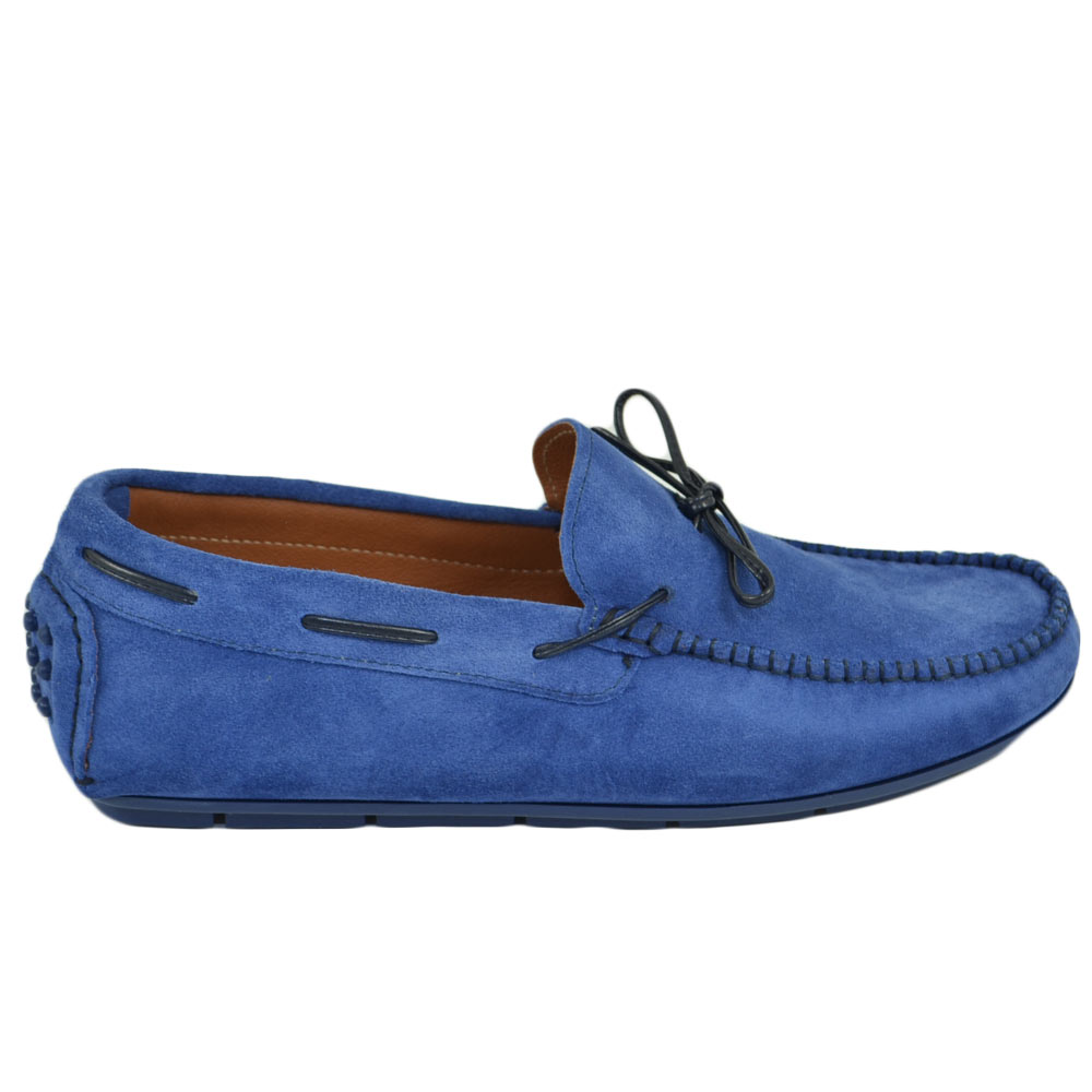 Mocassino car shoes uomo blu cielo nappine nero vera pelle nappa made in italy fondo antiscivolo moda estiva.