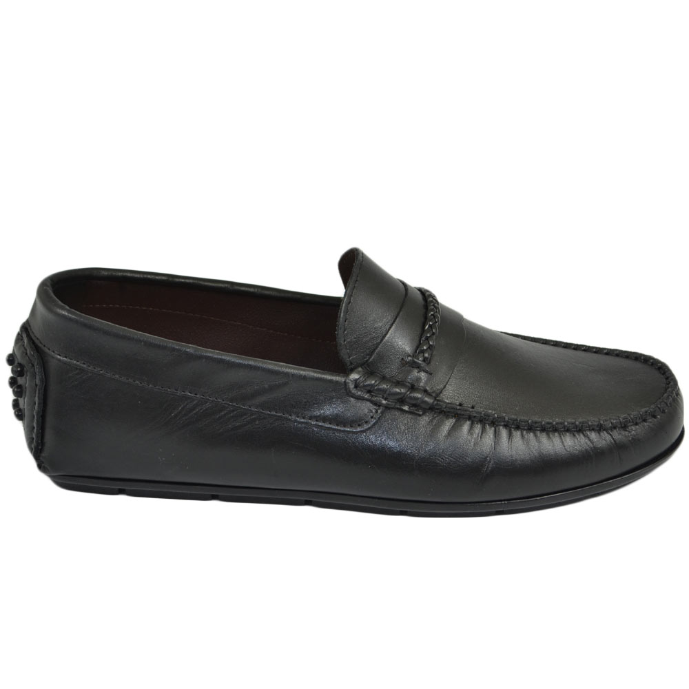 Mocassino car shoes uomo nero comfort  casual made in italy in vera pelle di nappa fondo antiscivolo gomma moda estiva.
