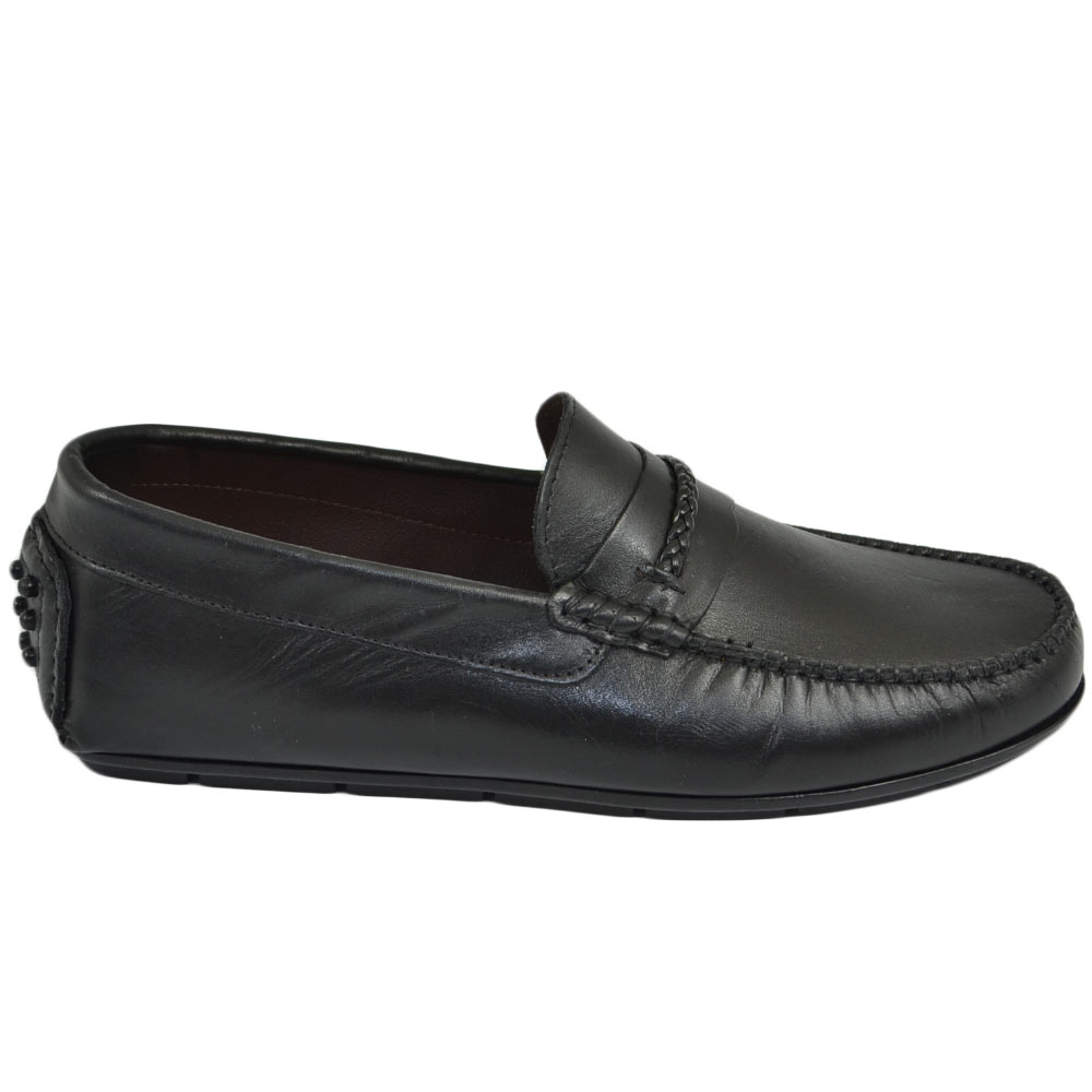 Mocassino car shoes uomo nero comfort  casual made in italy in vera pelle di nappa fondo antiscivolo gomma moda estiva