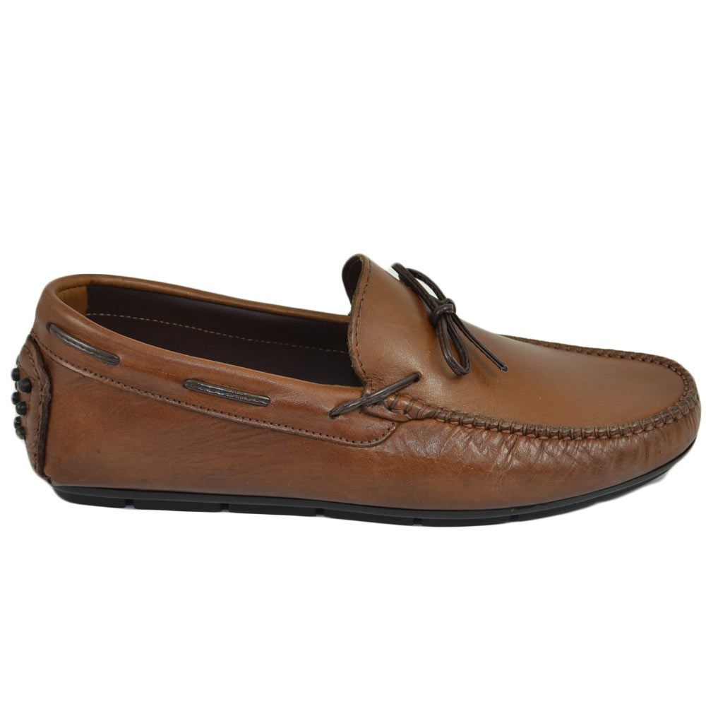 Mocassino car shoes uomo cuoio nappine marrone vera pelle nappa made in italy fondo antiscivolo moda estiva
