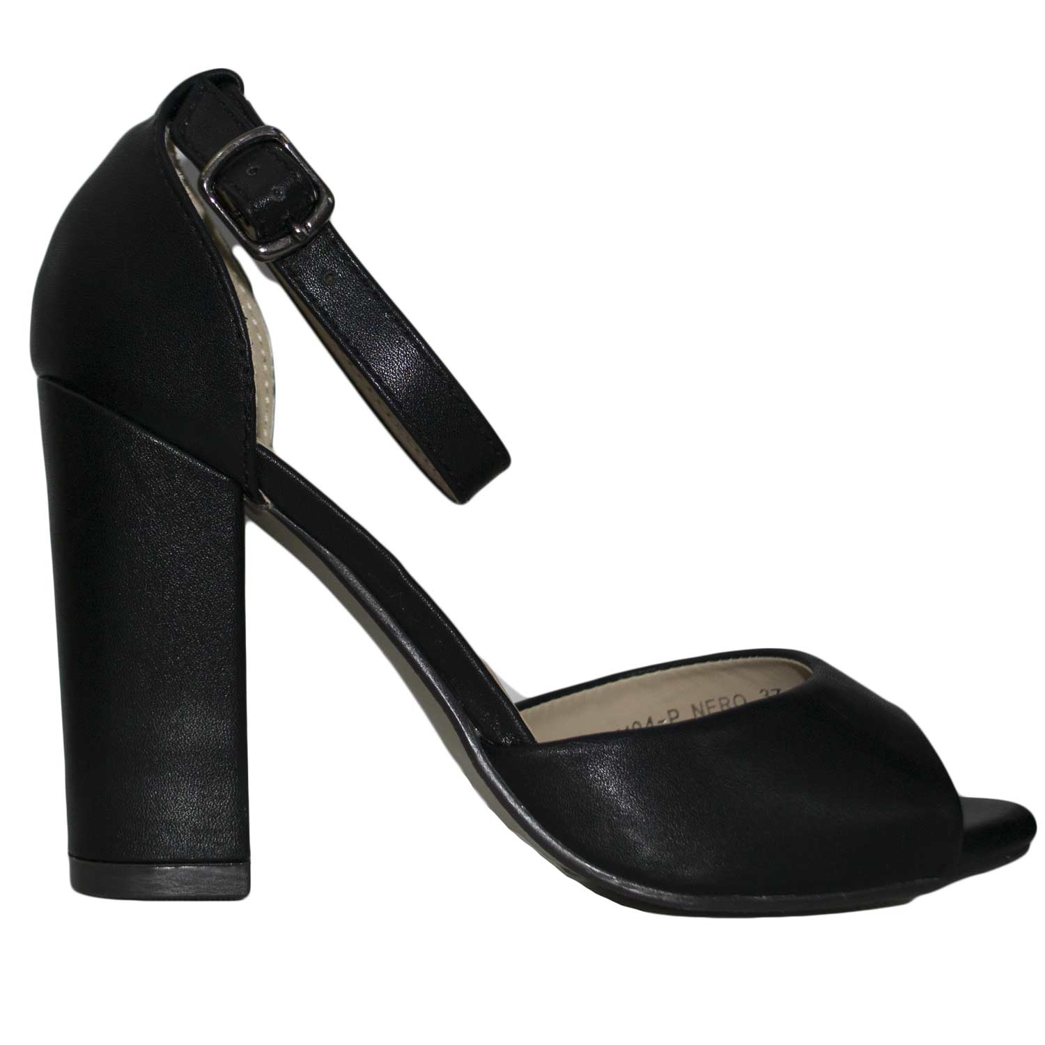 Sandalo Fersini art 00945 comfort tacco doppio eco pelle matto nero moda glamour