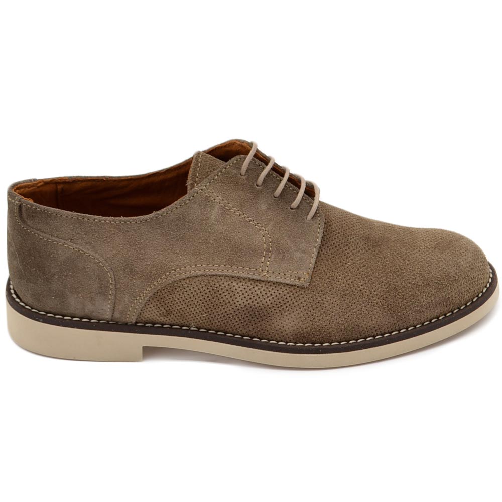 Scarpe uomo stringate fango in vera pelle morbida scamosciata puntinata con suola gomma sottile moda classico sportivo.