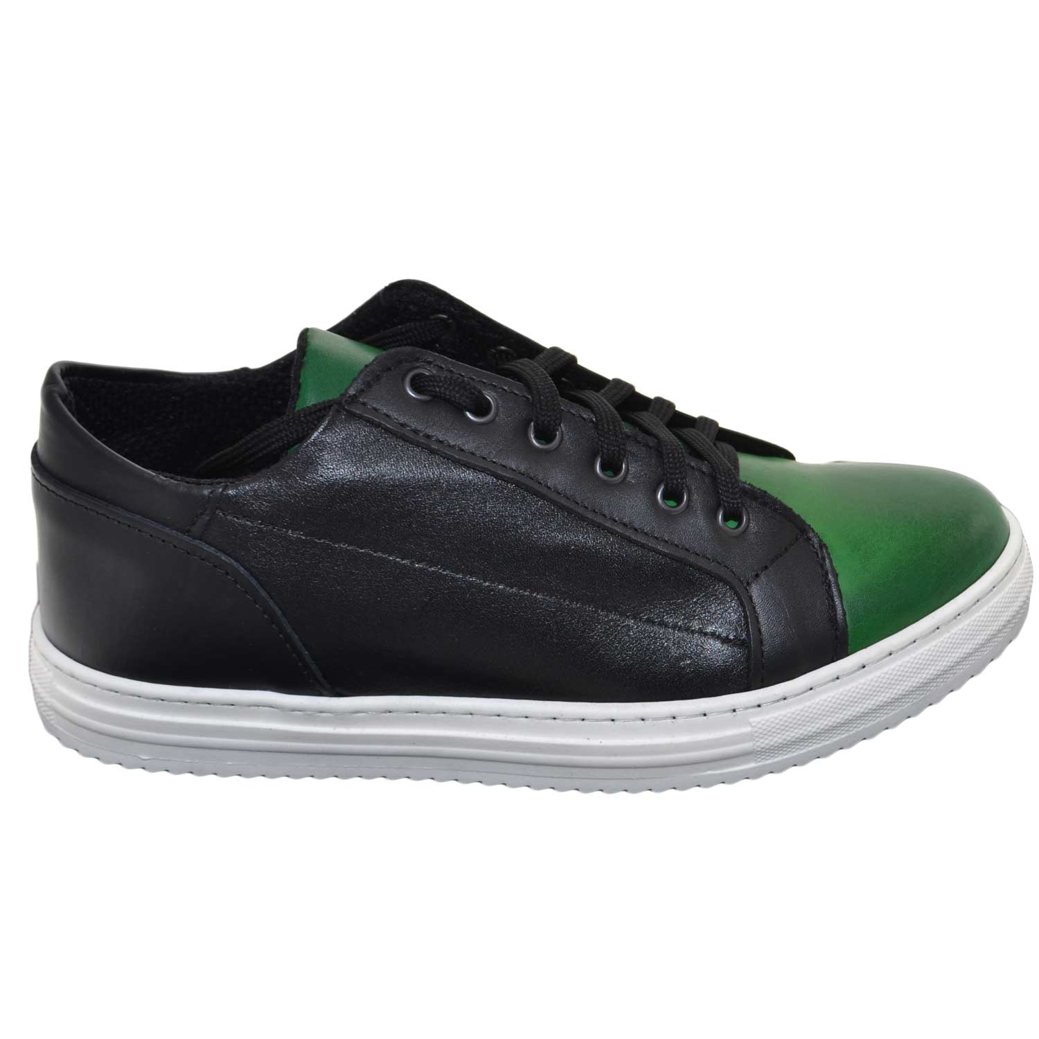 Sneakers bassa calzature uomo art:2384 vera pelle bicolore nero e verde comode moda comfort made in italy