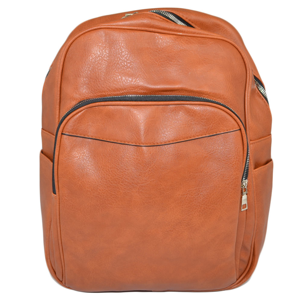 Zaino uomo borsa cartella tascata chiusura zip 2 aperture vari scompartimenti frontale capiente bagaglio viaggio marrone