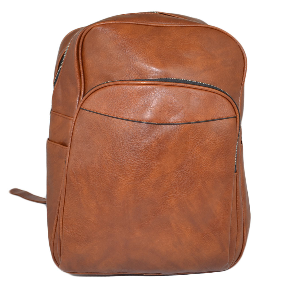 Zaino uomo borsa cuoio cartella tascata chiusura a zip 2 aperture vari scompartimenti frontale capiente bagaglio viaggio