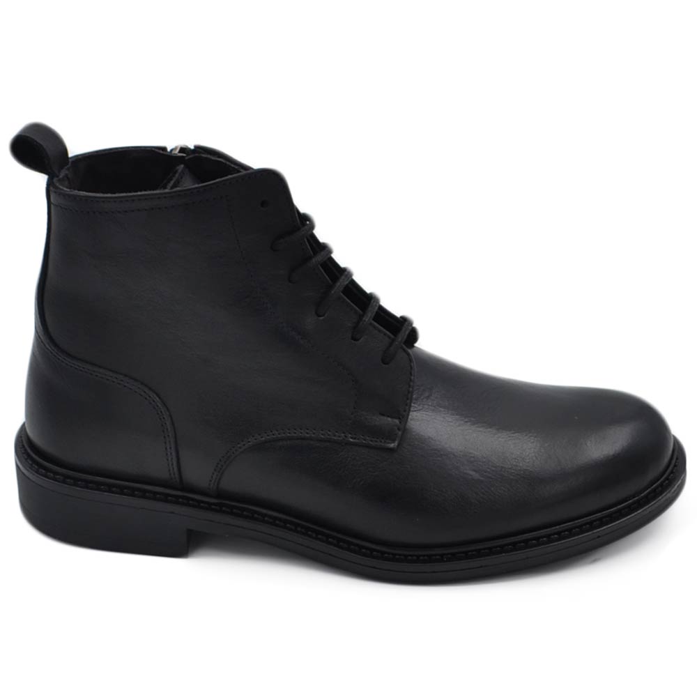  Scarpe stivale uomo anfibio lacci vera pelle abrasivata nera suola gomma zip comfort basic made in italy.