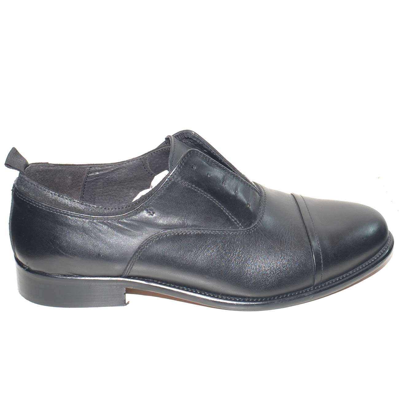 Scarpe uomo francesina elegante punta alzata senza lacci vera pelle lucida nero made in italy fondo classico handmade