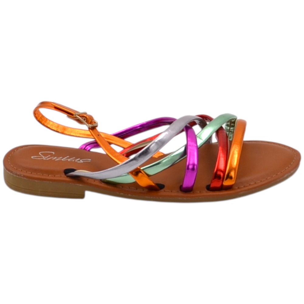 Sandali estivi donna bassi positano con fascette colorate suola antiscivolo in memory chiusura tallone 