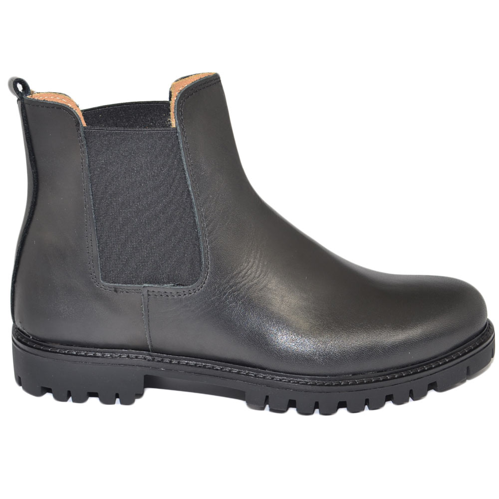 Stivale uomo Chelsea Beatles elastico vera pelle vitello nero gomma nera roccia zigrinata casual made in italy handmade