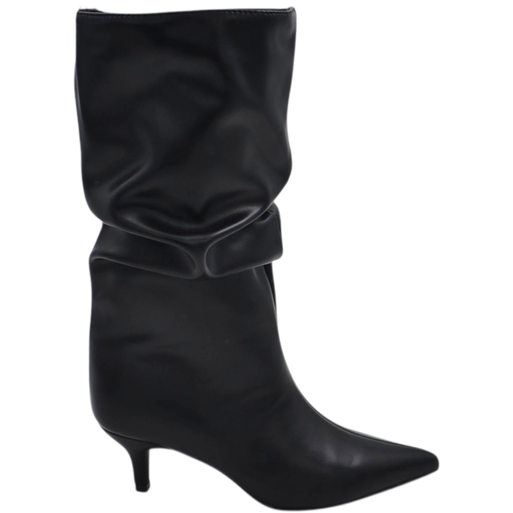 Stivali Donna Alti Al Ginocchio In Ecopelle - Tacco Basso 4,5 Cm Con Fibbia E Cerniera Laterale - Stivali Coscia Nero - Vestibilità Comoda Per Polpaccio