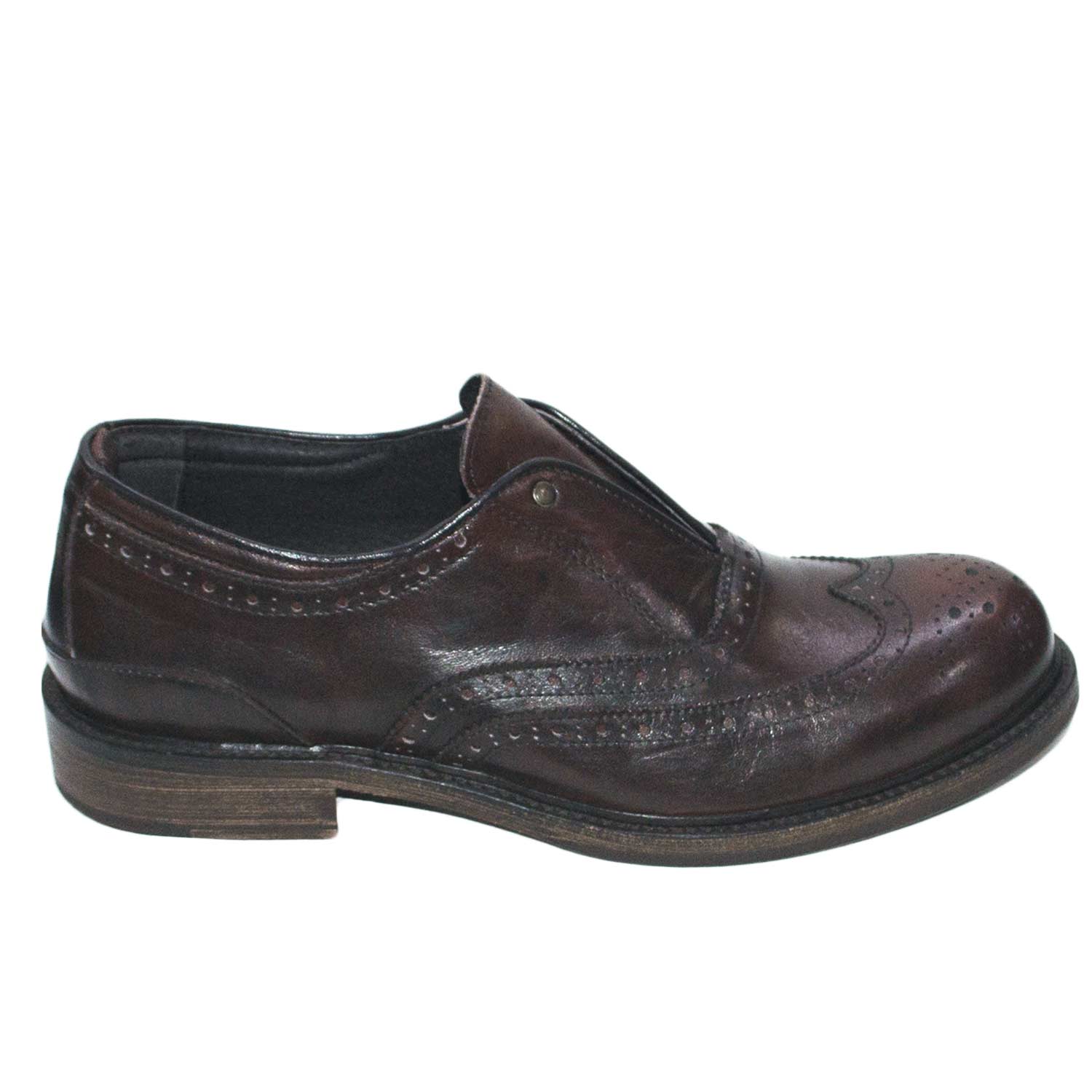 Scarpe stringate pelle fondo cuoio antiscivolo taupe spazzolato senza lacci casual