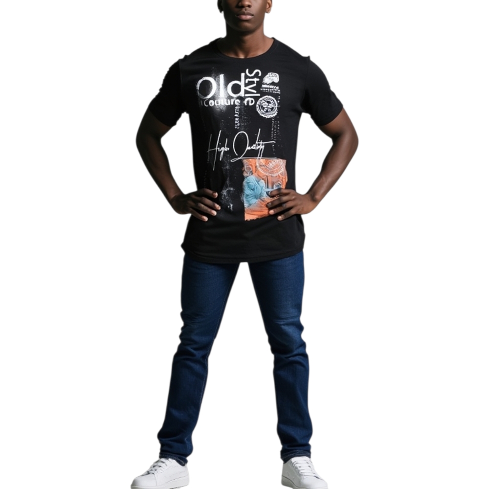 T-Shirt Uomo Girocollo nera Stampa Con Scritta vintage Casual Slim Fit moda uomo.