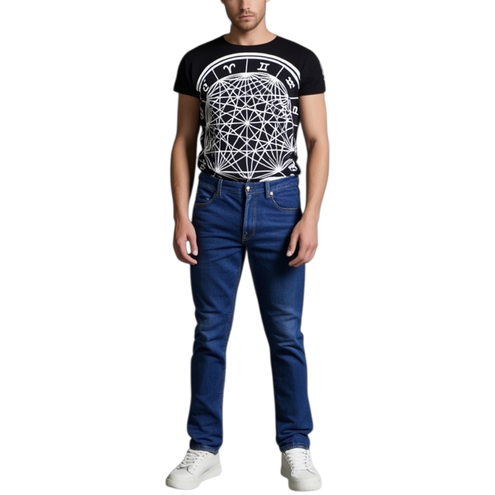 Maglia t-shirt lunga stampato uomo nera cotone maniche corte stampa oroscopo moda giovanile estate