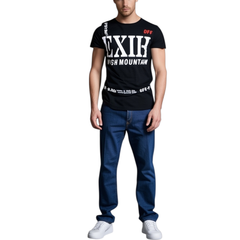 T-shirt lunga uomo nera slimfit maniche corte stampe scritta street style exih estate.