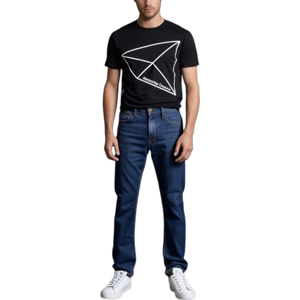 T-shirt uomo stampato nera cotone basic xon stampa stilizzata amsterdam estate manica corta